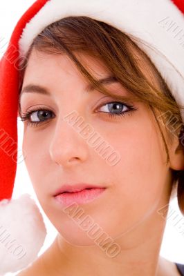 front view of woman in christmas hat