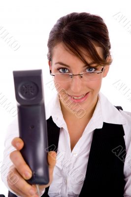 front view of young professional offering call