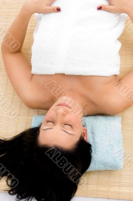 top view of resting spa woman