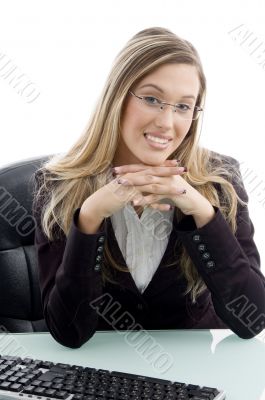 female sitting on chair