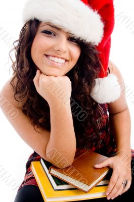 young student wearing christmas hat