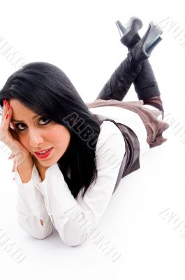 female model lying down on floor