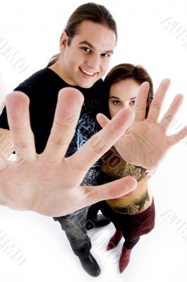 young couple showing their palms