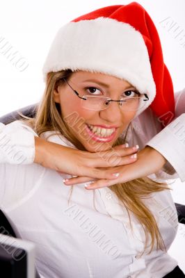 smiling manager wearing christmas hat
