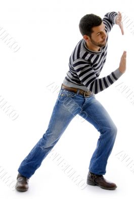 side view of active male dancing