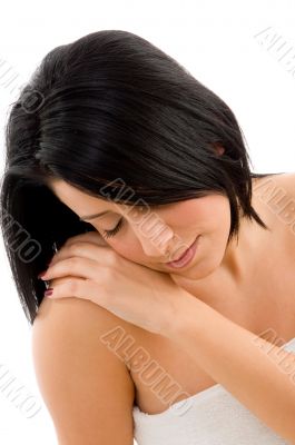 top view of relaxing woman in spa