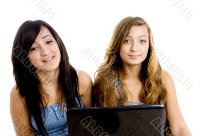 school girls with laptop