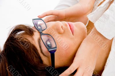 close view of woman listening music