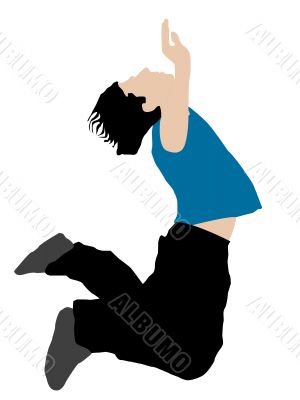 person jumping with arms up