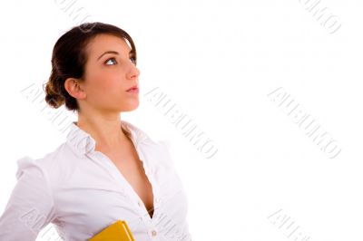 side view of female student looking sideways