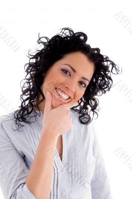 close view of smiling female