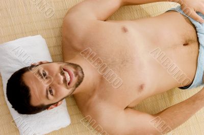 high angle view of smiling male at spa