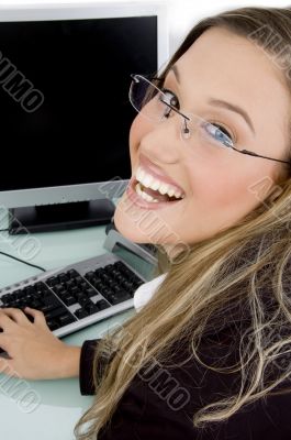 pleased woman looking at camera