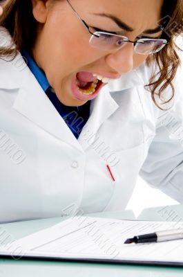close up of shouting medical professional