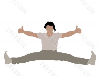 man with stretched legs and thumbs up