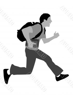 jumping man with books and bag