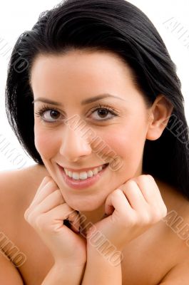smiling young woman with white background
