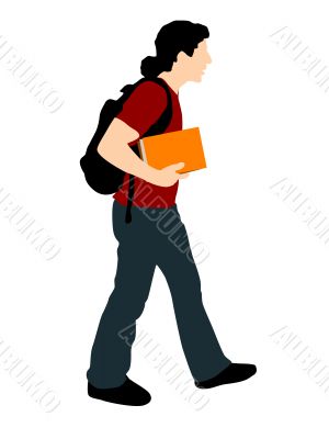 young student walking with books
