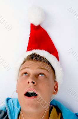 male looking his christmas hat