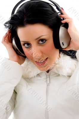 portrait of young woman enjoying music
