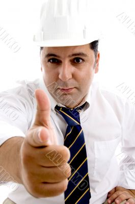 view of architect pointing