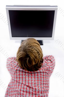 top view of boy watching tv