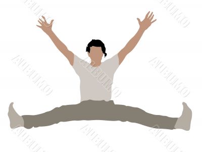 young male with arms up stretching his legs