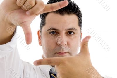 american man making frame with fingers