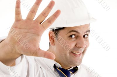 happy architect showing his palm