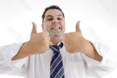 businessman giving acceptance with thumbs up