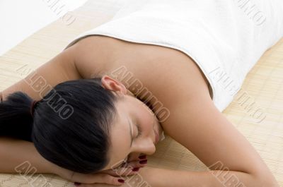 front view of relaxing young woman