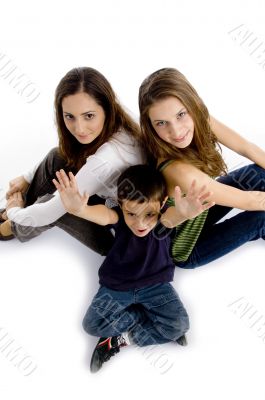 high angle view of brother and sisters