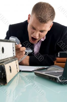 businessman shouting on phone