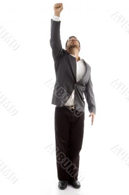 businessman showing his punch upward