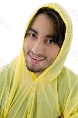 close view of man with raincoat