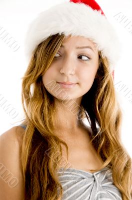 beautiful girl posing in christmas hat