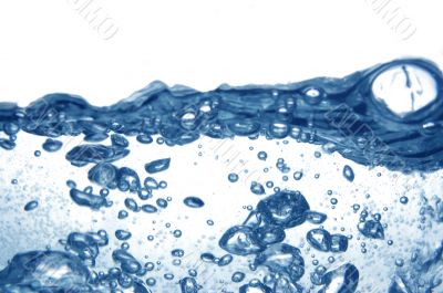 Blue water with bubbles