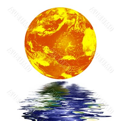 planet earth reflected on top of water
