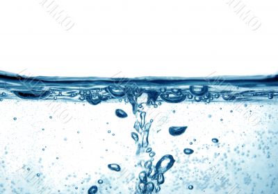 Blue water with bubbles