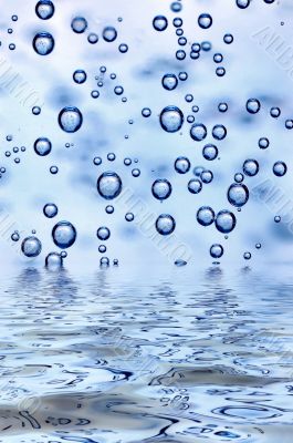 Clean water and water bubbles in blue