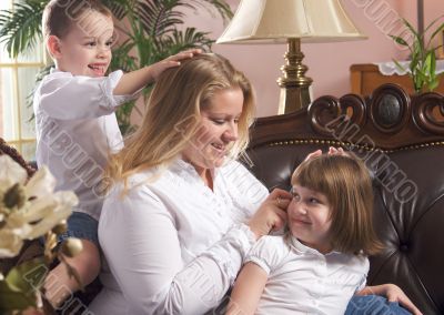 Mother and Children on The Couch