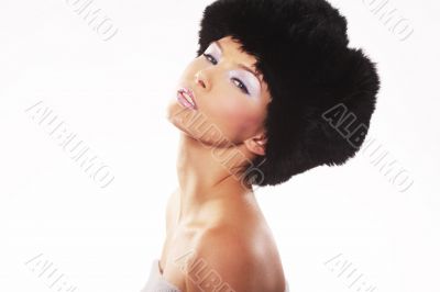 Woman Wearing Fur Hat