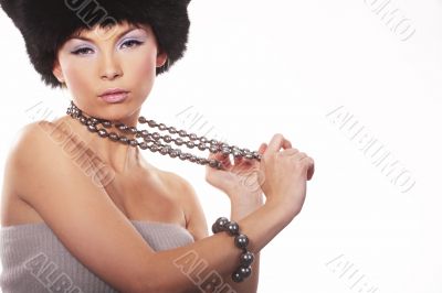 Woman Wearing Fur Hat
