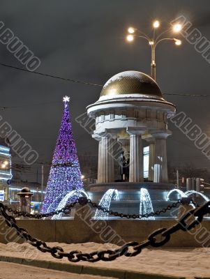 Night view of Pushkin monument in Moscow