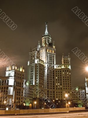 Moscow large apartment house night view