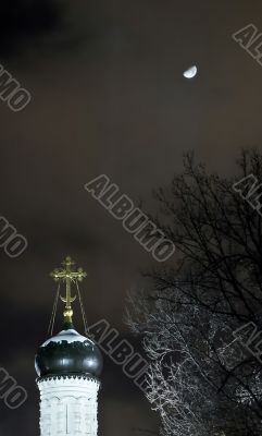 Orthodox church at moon night