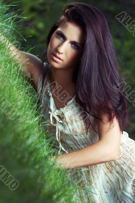 beautiful girl  on grass