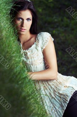 beautiful girl  on grass
