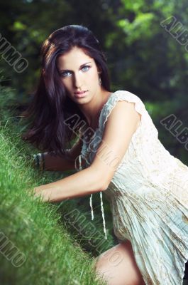 beautiful girl  on grass