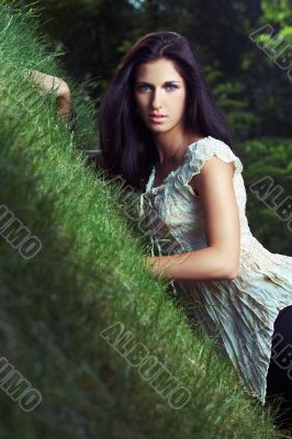beautiful girl  on grass